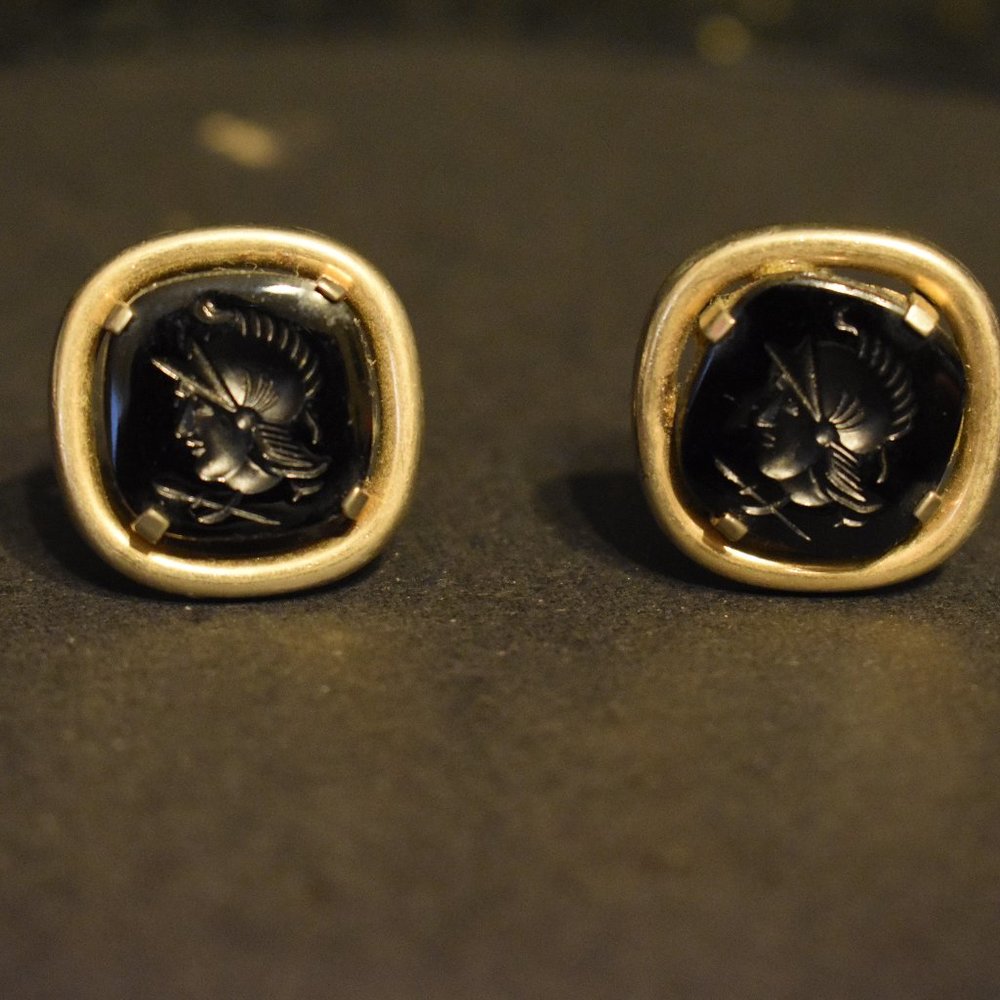 Vintage Swank Black Stone Explore Cuff links
